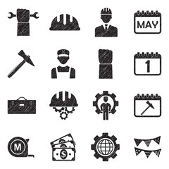 Labor Day Icons. Black Scribble Design. Vector Illustration.