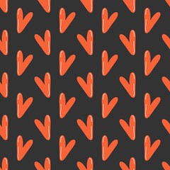 Simple hearts seamless pattern. Valentines day background. Flat design endless chaotic texture made of tiny heart silhouettes. Shades of red. Read hearts at black background