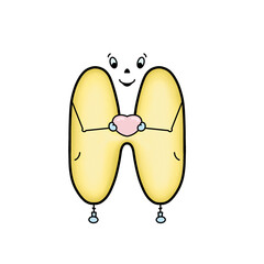 Funny letter H. Heart. Children's cheerful alphabet. Cartoon cute letter isolated on white. Cartoon Funny Capital Alphabet for Kids Education.