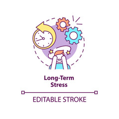 Long term stress concept icon. Anxiety disorder. Mental health. Phobia cause abstract idea thin line illustration. Isolated outline drawing. Editable stroke. Arial, Myriad Pro-Bold fonts used