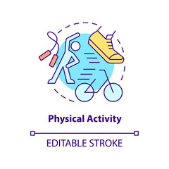 Physical activity concept icon. Reducing stress and anxiety. Treatment abstract idea thin line illustration. Isolated outline drawing. Editable stroke. Arial, Myriad Pro-Bold fonts used