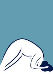 Illustration of a woman, blue