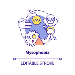 Mysophobia concept icon. Fear of contamination and microbes. Most common phobia abstract idea thin line illustration. Isolated outline drawing. Editable stroke. Arial, Myriad Pro-Bold fonts used