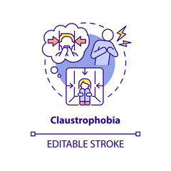 Claustrophobia concept icon. Irrational fear of enclosed spaces. Most common phobia abstract idea thin line illustration. Isolated outline drawing. Editable stroke. Arial, Myriad Pro-Bold fonts used