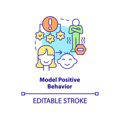Model positive behavior concept icon. Show how to overcome fear. Helping child abstract idea thin line illustration. Isolated outline drawing. Editable stroke. Arial, Myriad Pro-Bold fonts used