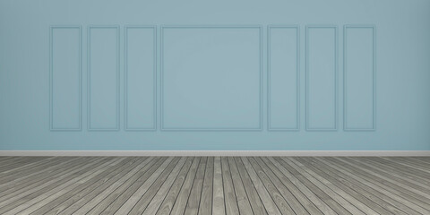 empty room wood floor with blue wall
