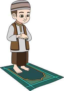 vector image of a Muslim boy praying.