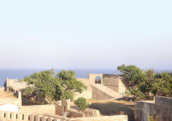 Walls of diu vintage fort or Bastion of Diu Fort. built by Portuguese, located in Diu district of Union Territory Daman and Diu, India