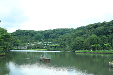 池に浮かぶ和舟