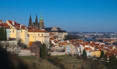 Naklejka na ściany i meble Prague Castle and the Old Town on sunny spring day