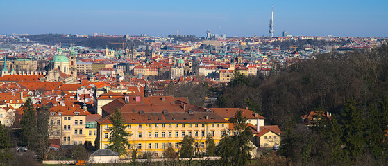 Fototapeta na wymiar Prague Castle and the Old Town on sunny spring day
