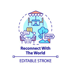Reconnect with world concept icon. Back to real life. Social media detox reason abstract idea thin line illustration. Isolated outline drawing. Editable stroke. Arial, Myriad Pro-Bold fonts used