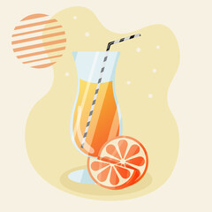 a glass of orange juice with orange slice