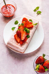 Italian strawberry dessert Semifreddo with sauce - cold dessert like an ice-cream