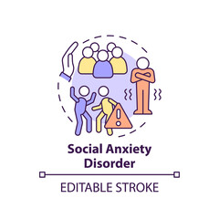 Social anxiety disorder concept icon. Mental issues. Downside of social media abstract idea thin line illustration. Isolated outline drawing. Editable stroke. Arial, Myriad Pro-Bold fonts used