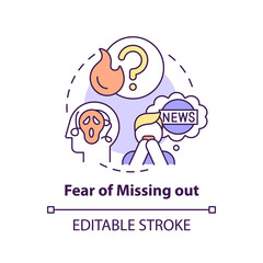 Fear of missing out concept icon. Following news. Downside of social media abstract idea thin line illustration. Isolated outline drawing. Editable stroke. Arial, Myriad Pro-Bold fonts used