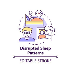 Disrupted sleep patterns concept icon. Health disorder. Downside of social media abstract idea thin line illustration. Isolated outline drawing. Editable stroke. Arial, Myriad Pro-Bold fonts used