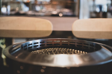 Clean and empty grill stove in Japanese restaurant.