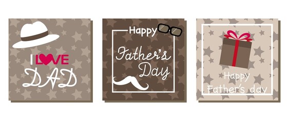 Set of Father's day square frame. Happy Father's day decorative vector template collection. Vector illustration.