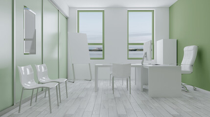 Modern office building interior. 3D rendering.. Mockup.   Empty paintings