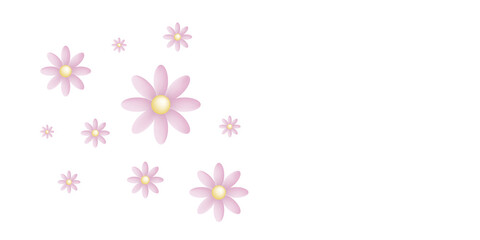 pink and yellow flowers on a white background with space for text