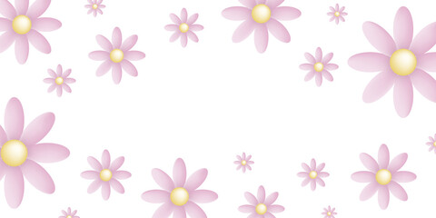 pink and yellow blossoms on a white background with space for text