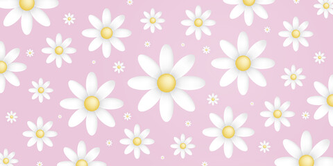 Many White and yellow flowers on a pink background