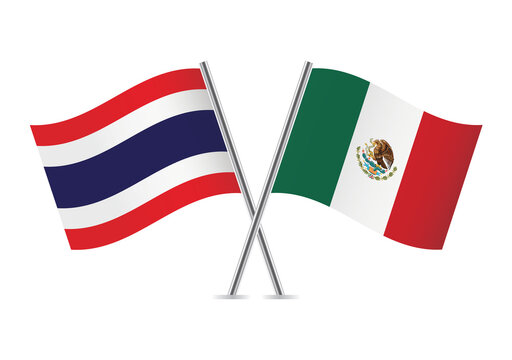 Thailand and Mexico crossed flags. Thai and Mexican flags are on white background. Vector icon set. Vector illustration.