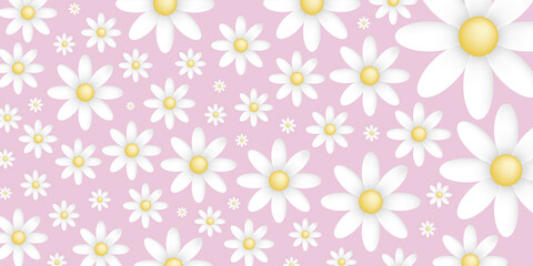 Fototapeta na wymiar Many White and yellow flowers on a pink background