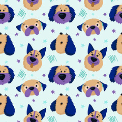 Pattern with beige dogs on a blue background