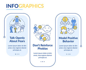 Helping child blue rectangle infographic template. Overcome phobias. Data visualization with 3 steps. Process timeline info chart. Workflow layout with line icons. Lato-Bold, Regular font used