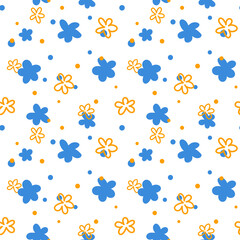 Pattern with blue and yellow flowers. hand drawing