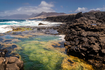 Punta Pesebre wild coastline at Punta Jandia, Jandia Natural Park, southern Fuerteventura, Canary...