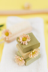 Obraz na płótnie Canvas Natural aroma homemade soap with flowers