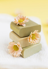 Fototapeta na wymiar Natural aroma homemade soap with flowers