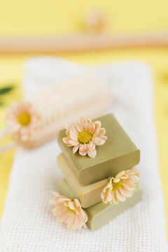 Natural aroma homemade soap with flowers