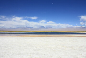 Landscape Or Mountains, salt, volcano And Lagoon At Atacama Desert In Chile