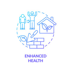 Enhanced health blue gradient concept icon. Benefit of sustainable architecture abstract idea thin line illustration. Healthy lifestyle. Isolated outline drawing. Myriad Pro-Bold font used