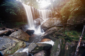 Penpobmai Waterfall - Phu Kradueng National Park. It is a sandstone mountain peak cut. It has a...