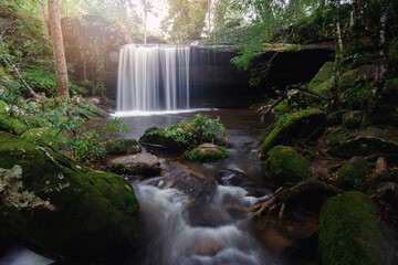 Penpobmai Waterfall - Phu Kradueng National Park. It is a sandstone mountain peak cut. It has a...