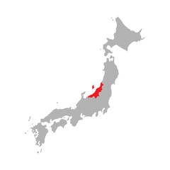 Niigata prefecture highlighted on the map of Japan