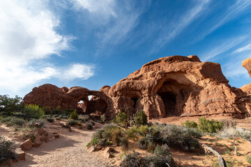 Arches National Park at Midday - Arches has many arches including the famous Delicate Arch, the Window Arch, the Double Arch and other features such as Tower of Babel, Turret Arch, and the Courthouse  © RebeccaDunnLevert