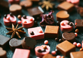 Handmade chocolate figurines. Dark and milk chocolate.