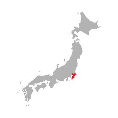 Chiba prefecture highlighted on the map of Japan