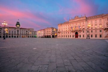 Fototapeta na wymiar Trieste, Italy. Cityscape image of downtown Trieste, Italy with main square at dramatic sunrise.