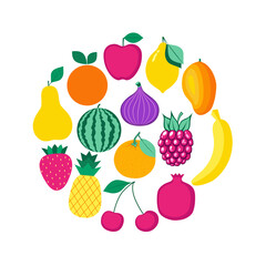 Set of organic fruits and berries.