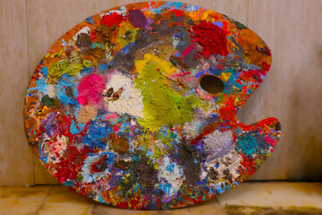 Obraz na płótnie Canvas a palette with different colors. oil and acrylic paint.