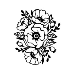 Poppy flower floral t-shirt design. Hand drawn botanical apparel print. Vector vintage illustration.