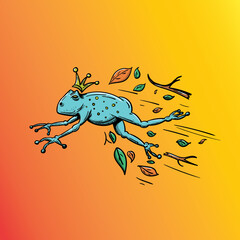 jumping frog vector illustration with leaves
