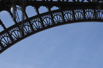 Paris, France: details of the Art Nouveau friezes of The Eiffel Tower, metal tower completed in...